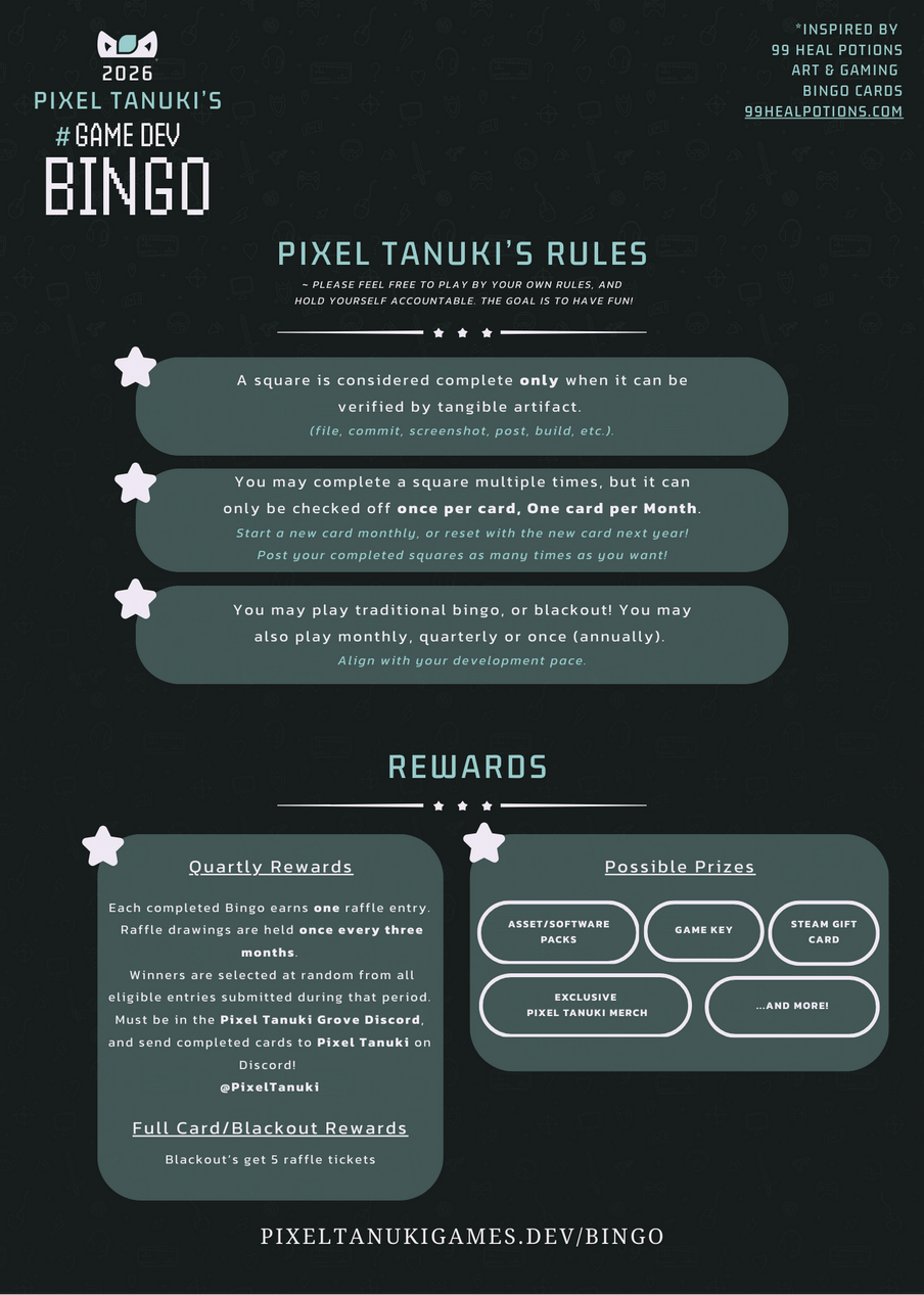 Pixel Tanuki Game Dev Bingo Rules