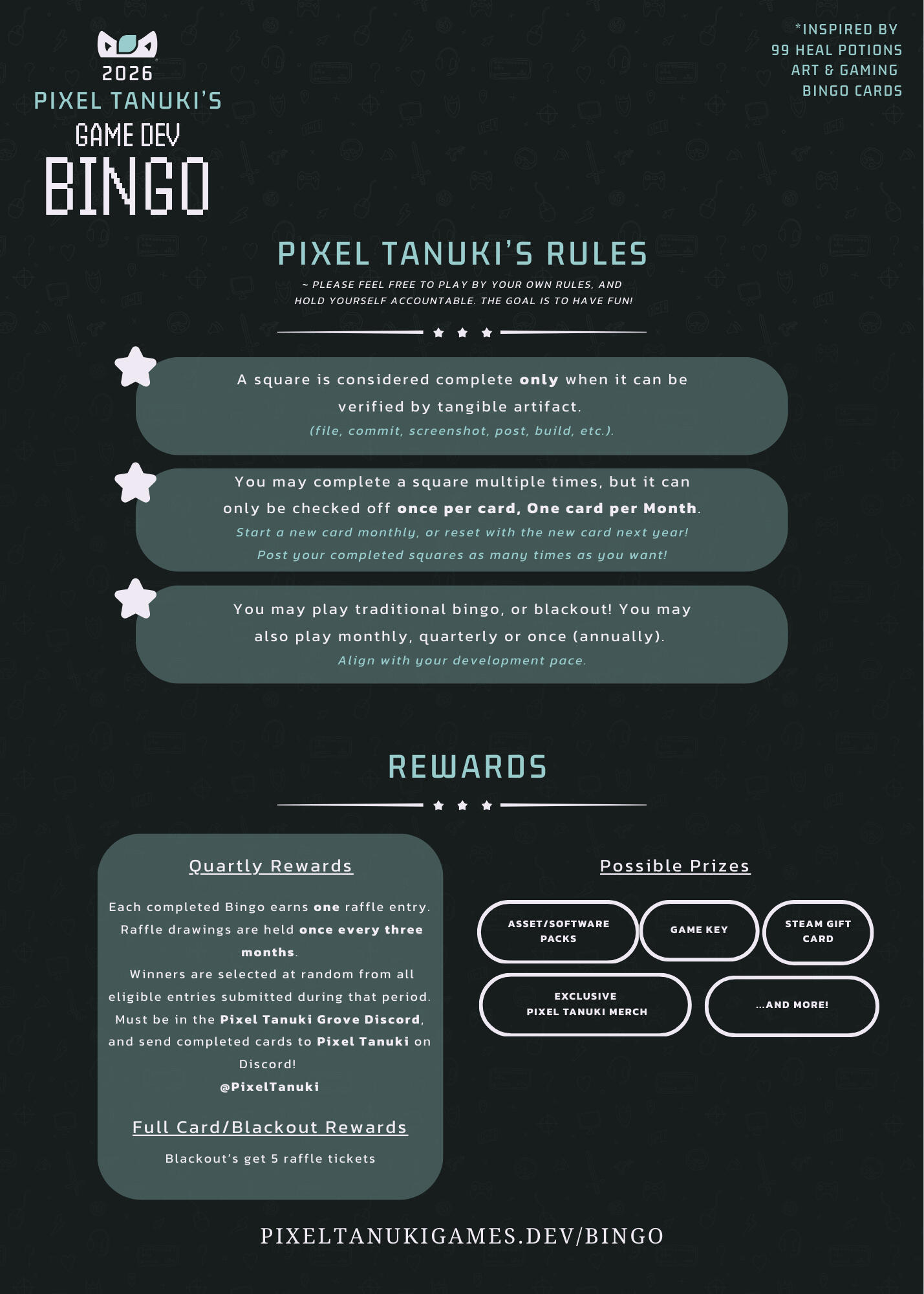 Pixel Tanuki Game Dev Bingo Rules
